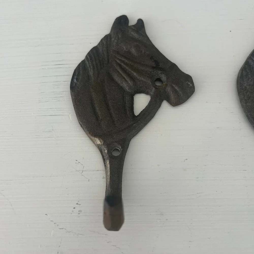 Cast Iron Set‎ of Horse Wall Hooks Western Farmhouse Rustic Equestrian Country